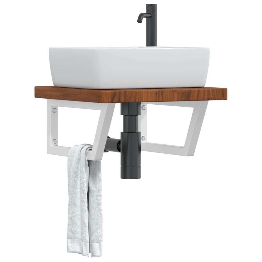 Basin Shelf Wall Mounted Steel and Solid Wood Oak