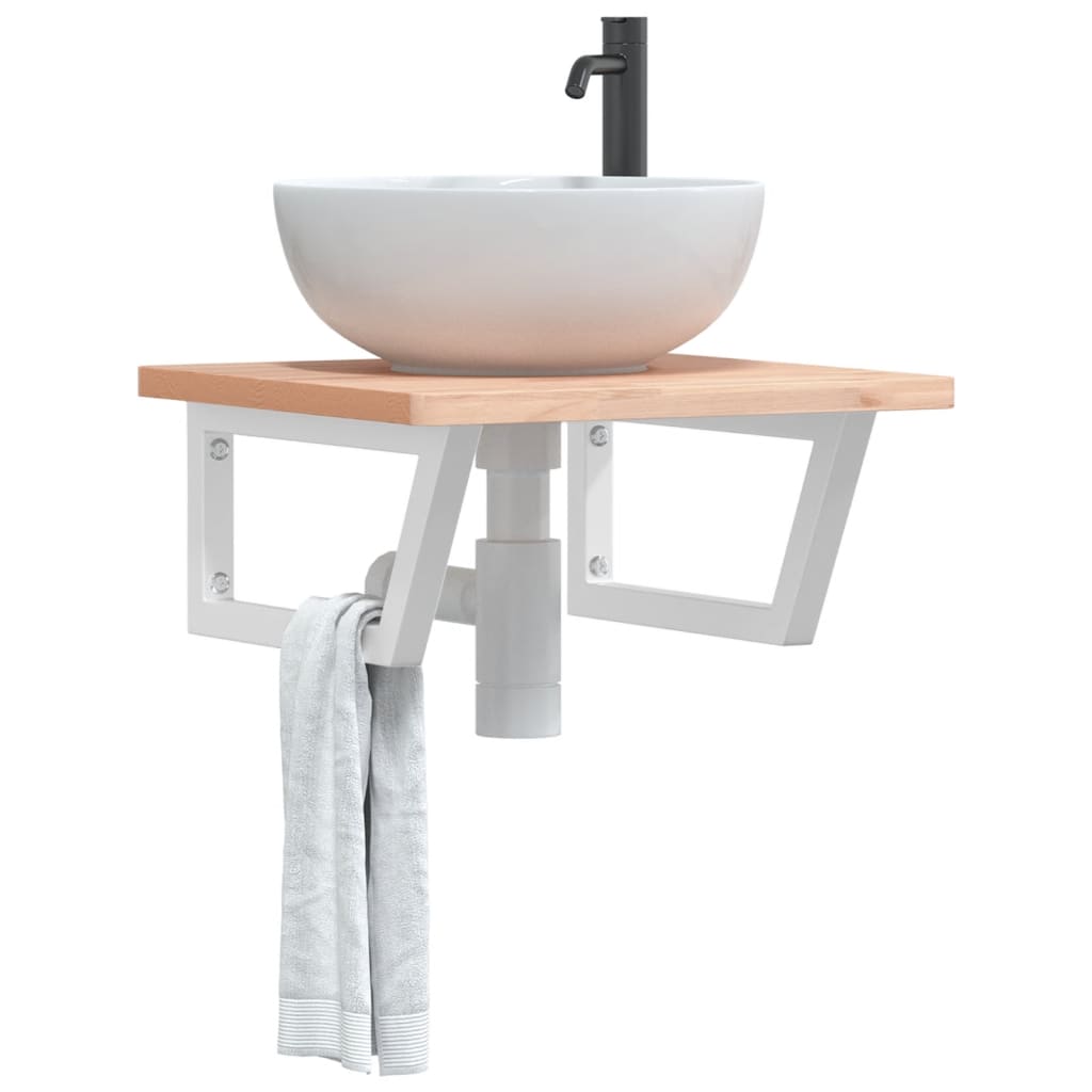 Basin Shelf Wall Mounted Steel and Solid Wood Beech