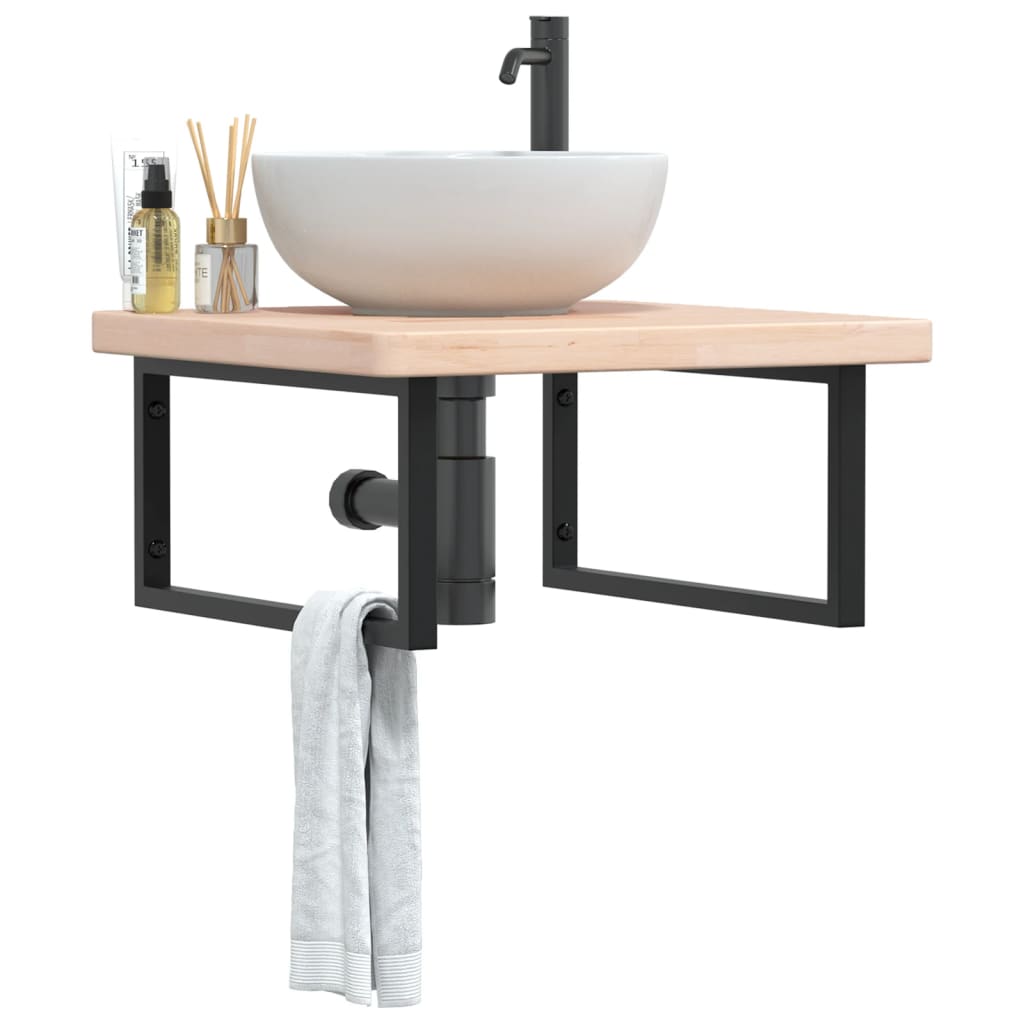 Basin Shelf Wall Mounted Steel and Solid Wood Oak