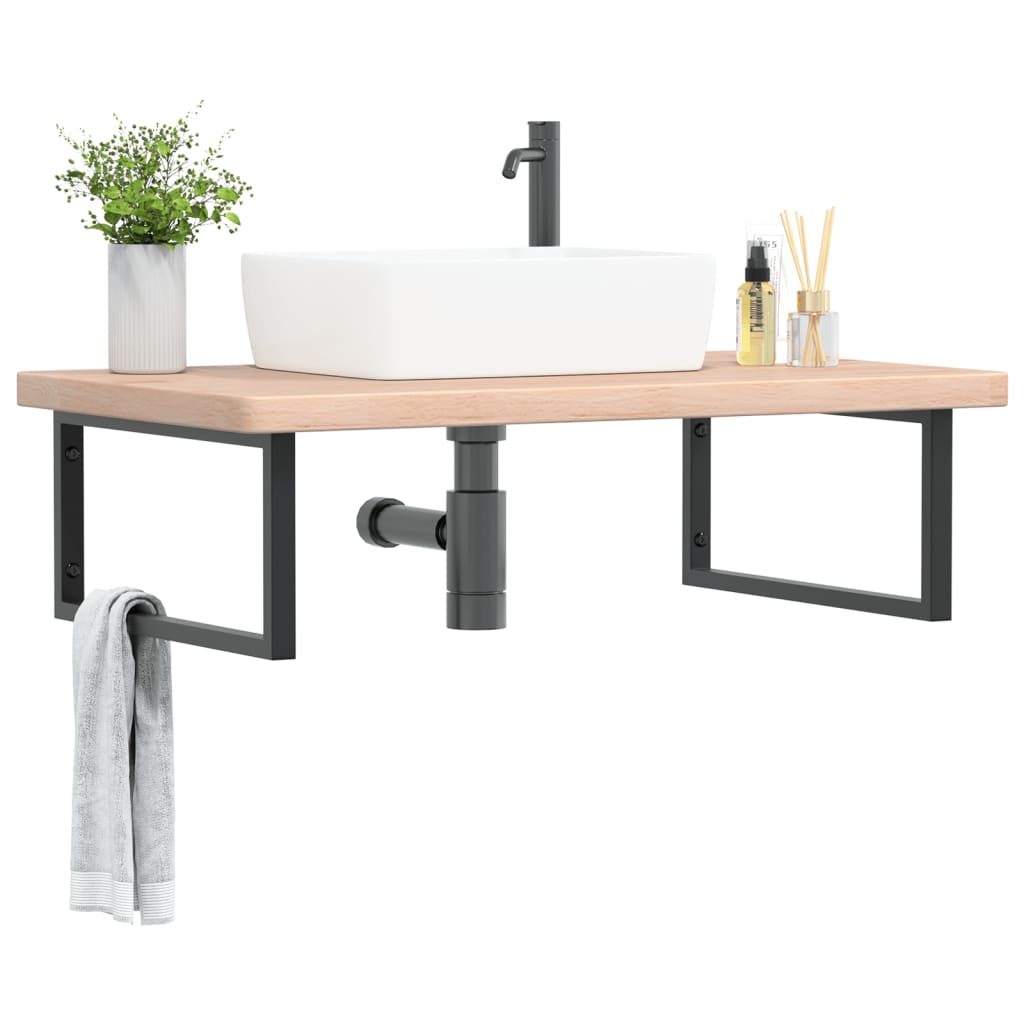 Basin Shelf Wall Mounted Steel and Solid Wood Oak