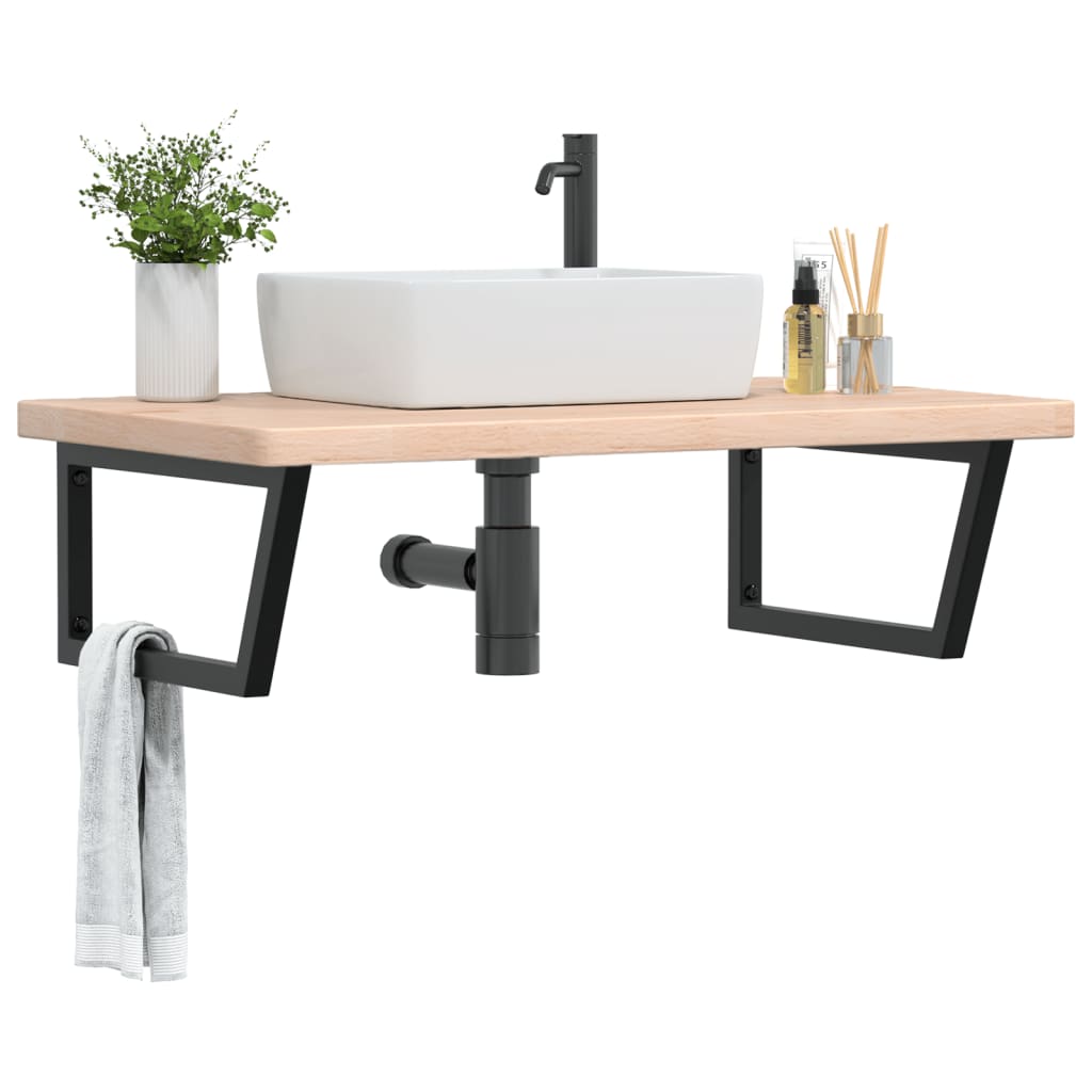 Basin Shelf Wall Mounted Steel and Solid Wood Oak
