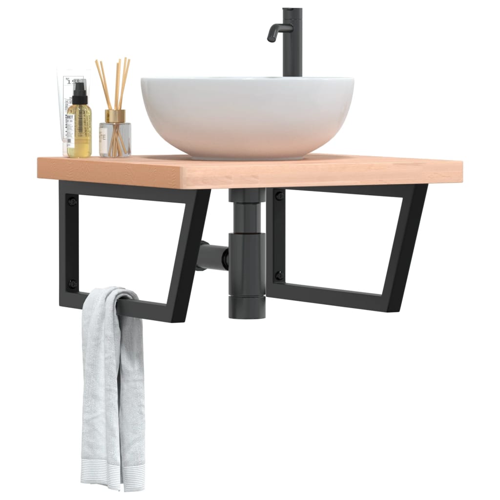 Basin Shelf Wall Mounted Steel and Solid Wood Beech