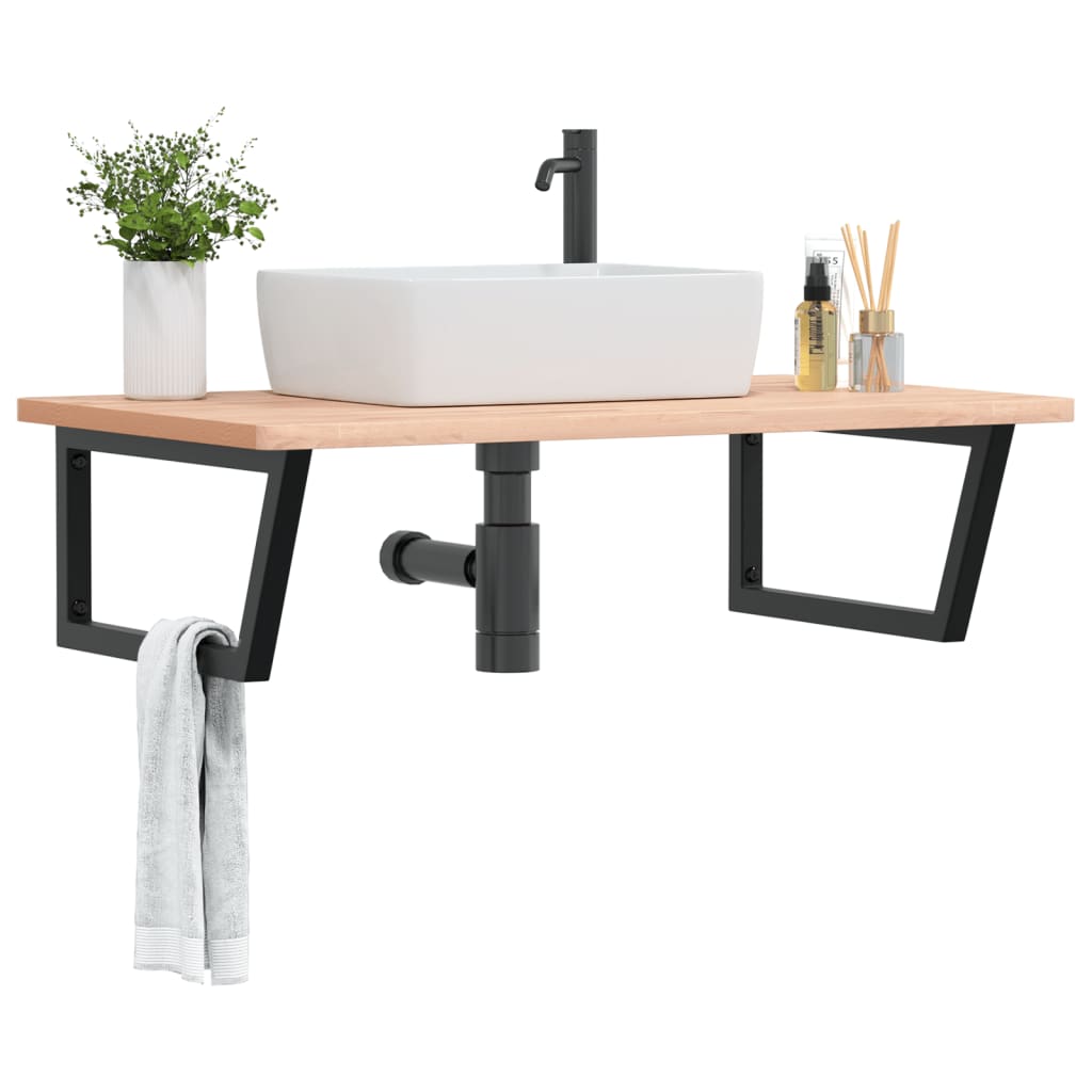 Basin Shelf Wall Mounted Steel and Solid Wood Beech