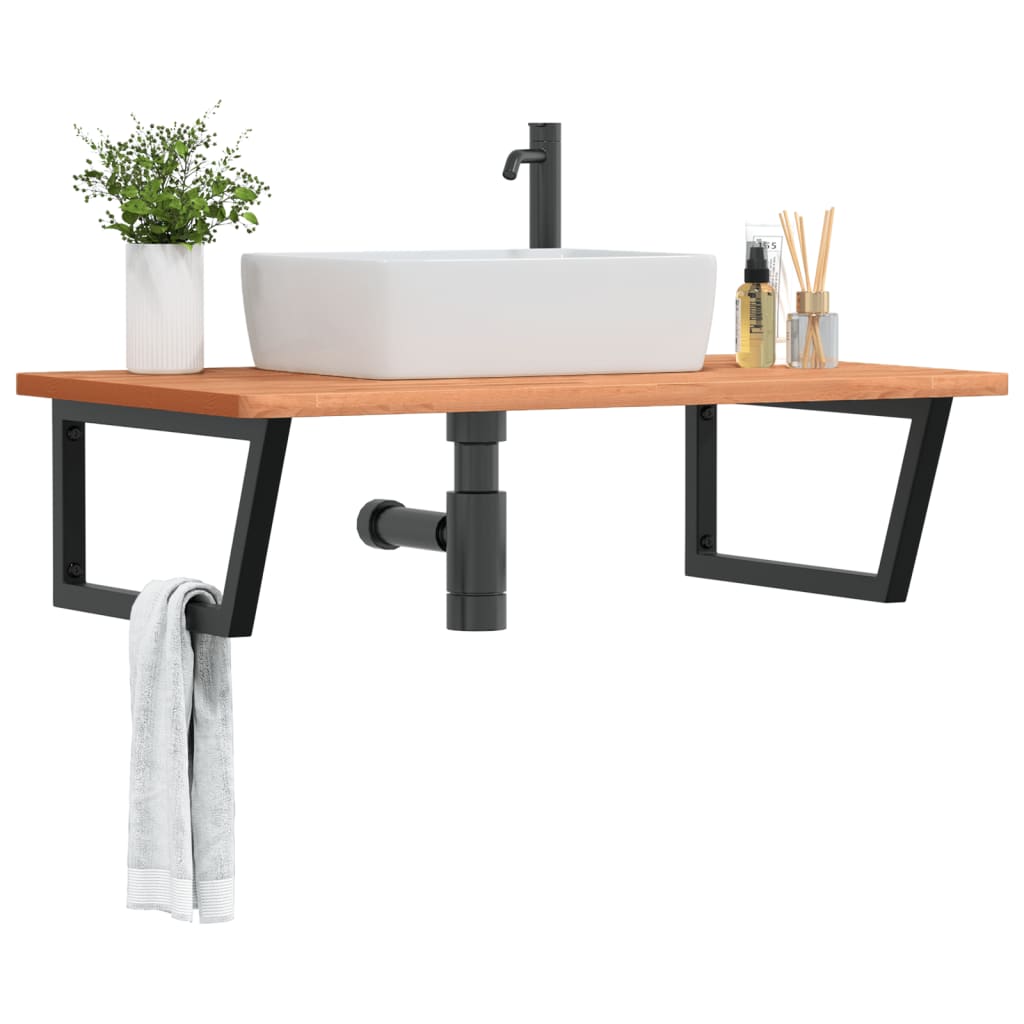 Basin Shelf Wall Mounted Steel and Solid Wood Beech