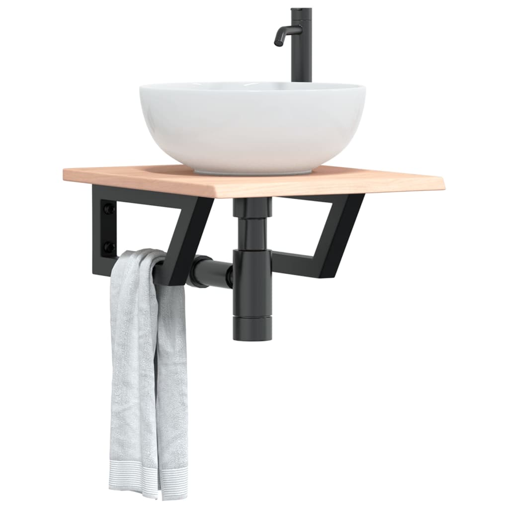 Basin Shelf Wall Mounted Steel and Solid Wood Oak
