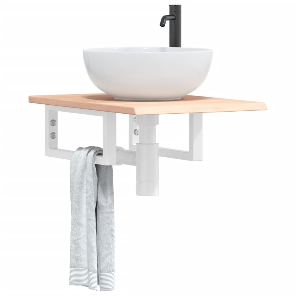Basin Shelf Wall Mounted Steel and Solid Wood Oak