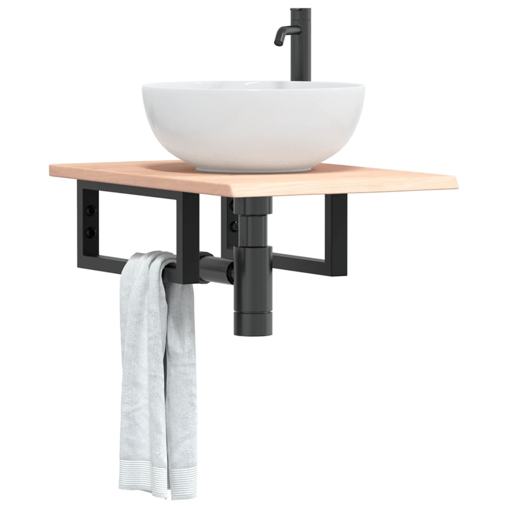Basin Shelf Wall Mounted Steel and Solid Wood Oak