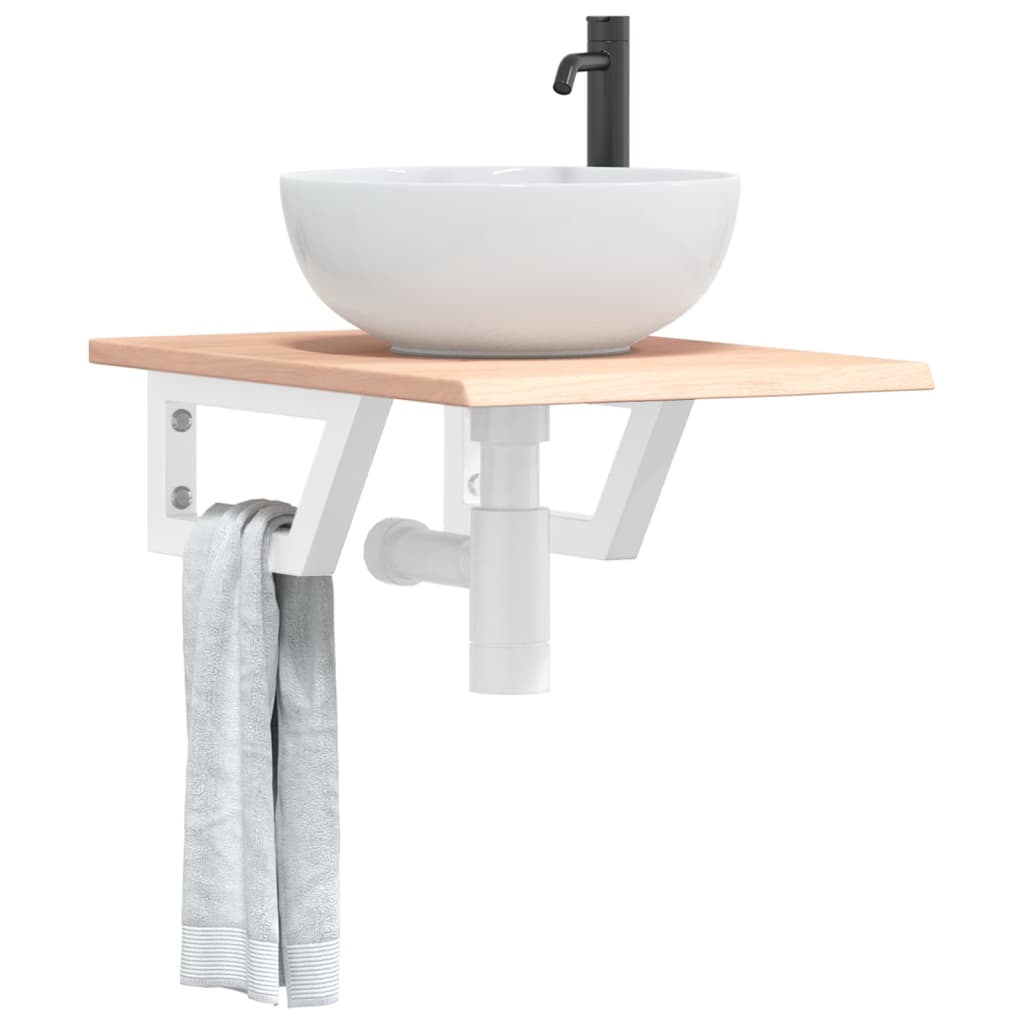 Basin Shelf Wall Mounted Steel and Solid Wood Oak