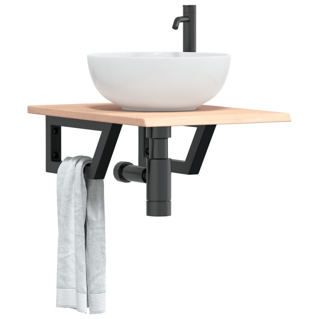Basin Shelf Wall Mounted Steel and Solid Wood Oak