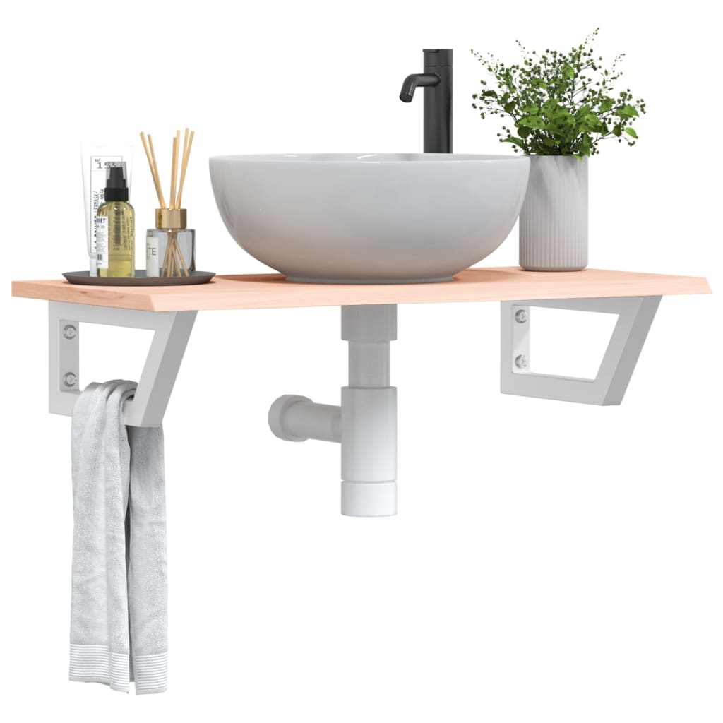 Basin Shelf Wall Mounted Steel and Solid Wood Oak