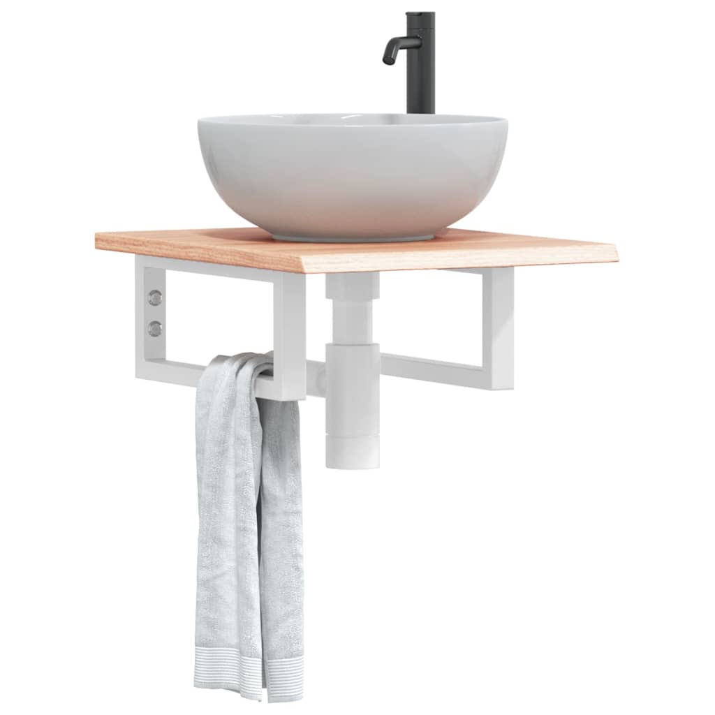 Basin Shelf Wall Mounted Steel and Solid Wood Oak