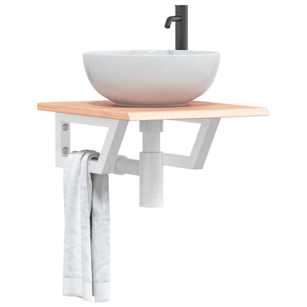 Basin Shelf Wall Mounted Steel and Solid Wood Oak