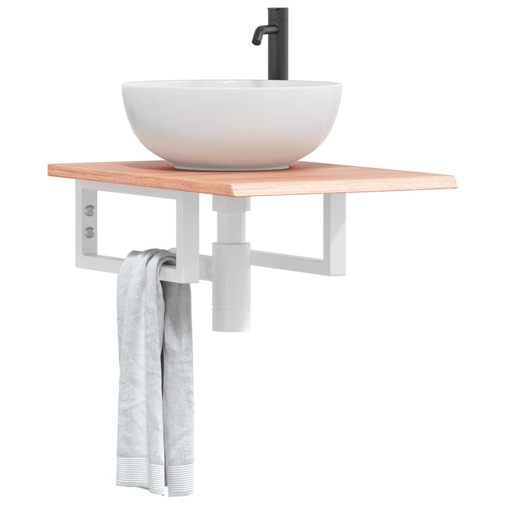 Basin Shelf Wall Mounted Steel and Solid Wood Oak