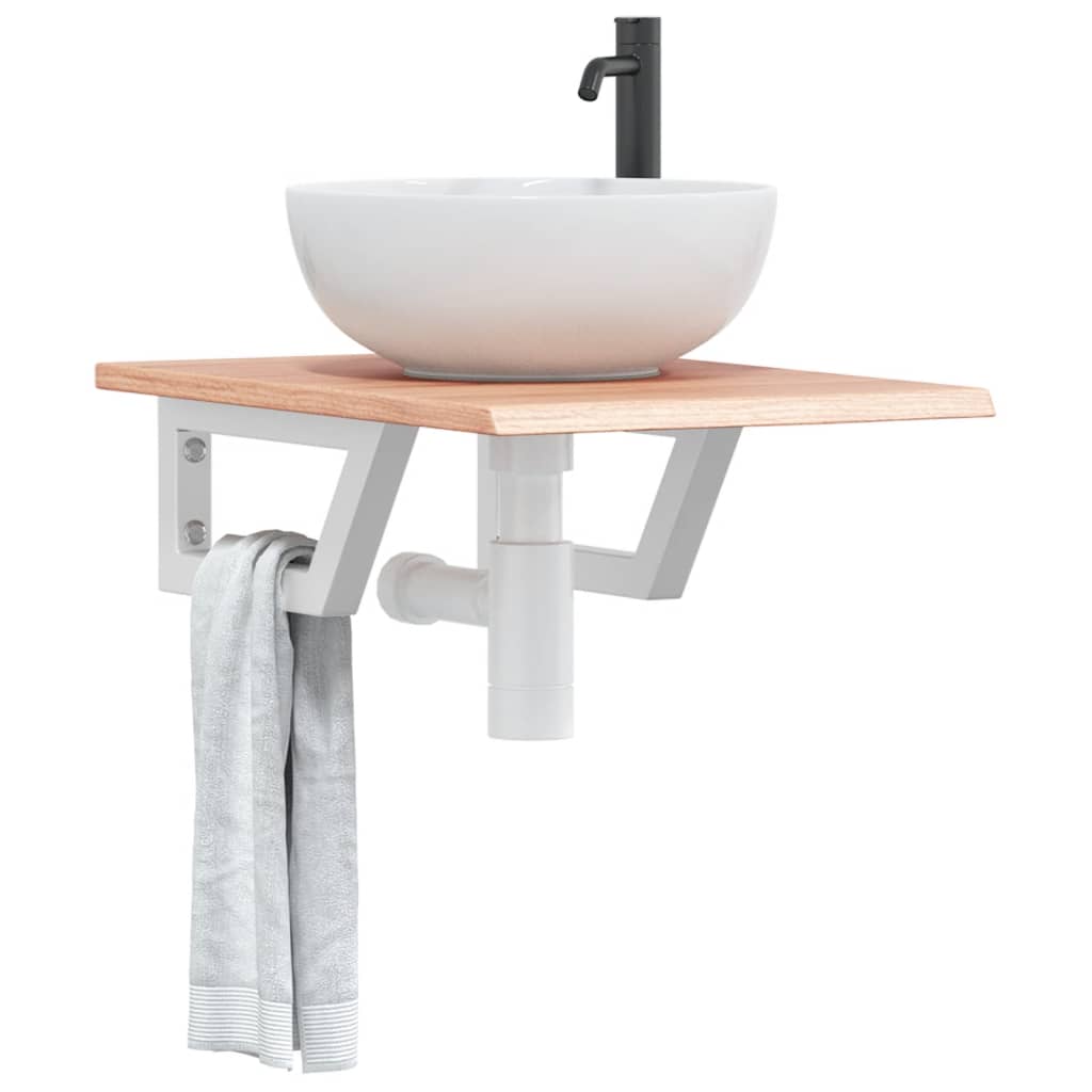 Basin Shelf Wall Mounted Steel and Solid Wood Oak