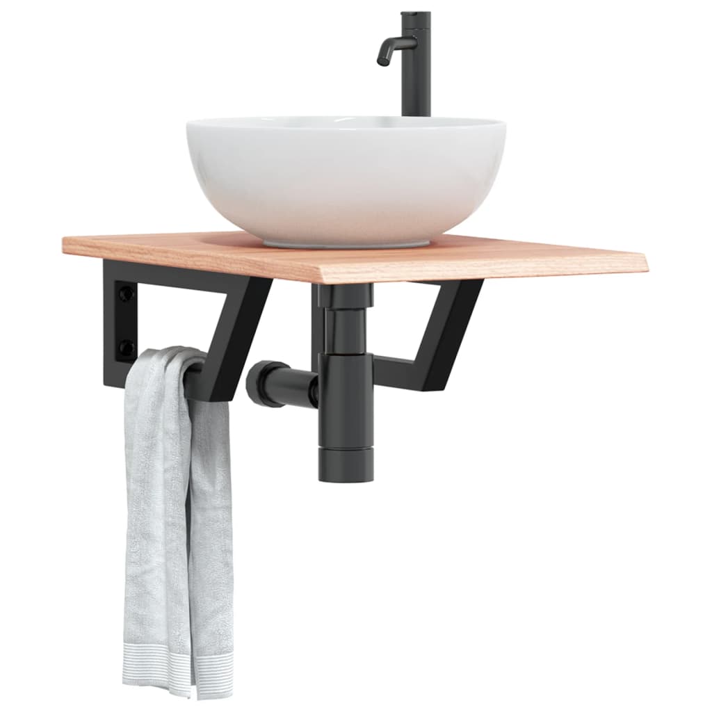 Basin Shelf Wall Mounted Steel and Solid Wood Oak