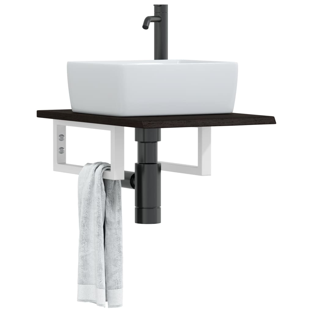 Basin Shelf Wall Mounted Steel and Solid Wood Oak