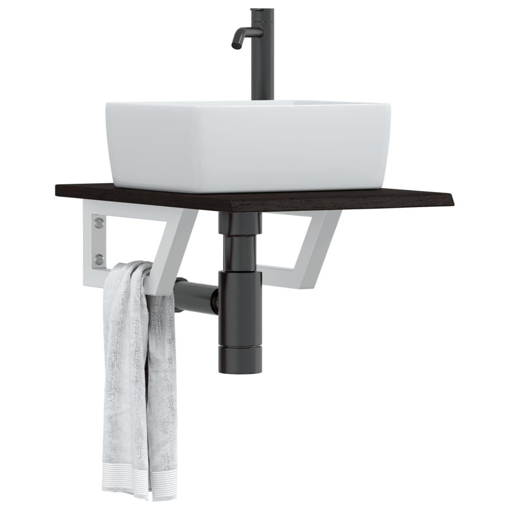 Basin Shelf Wall Mounted Steel and Solid Wood Oak