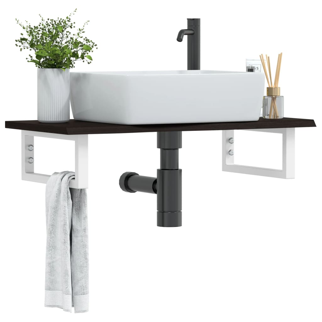 Basin Shelf Wall Mounted Steel and Solid Wood Oak