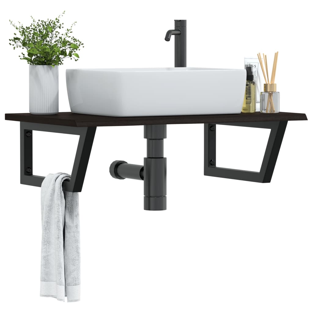 Basin Shelf Wall Mounted Steel and Solid Wood Oak