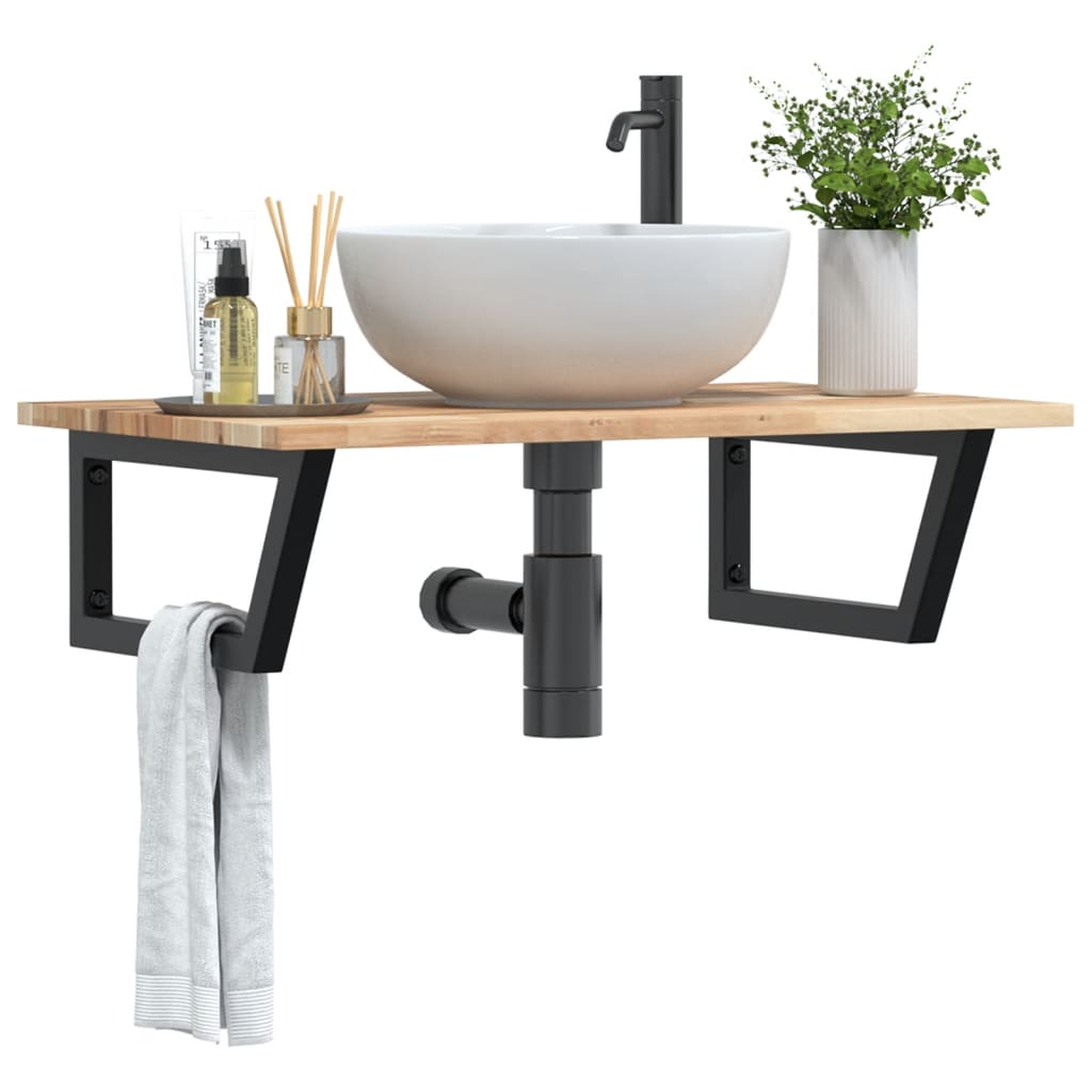 Basin Shelf Wall Mounted Steel and Solid Wood Acacia