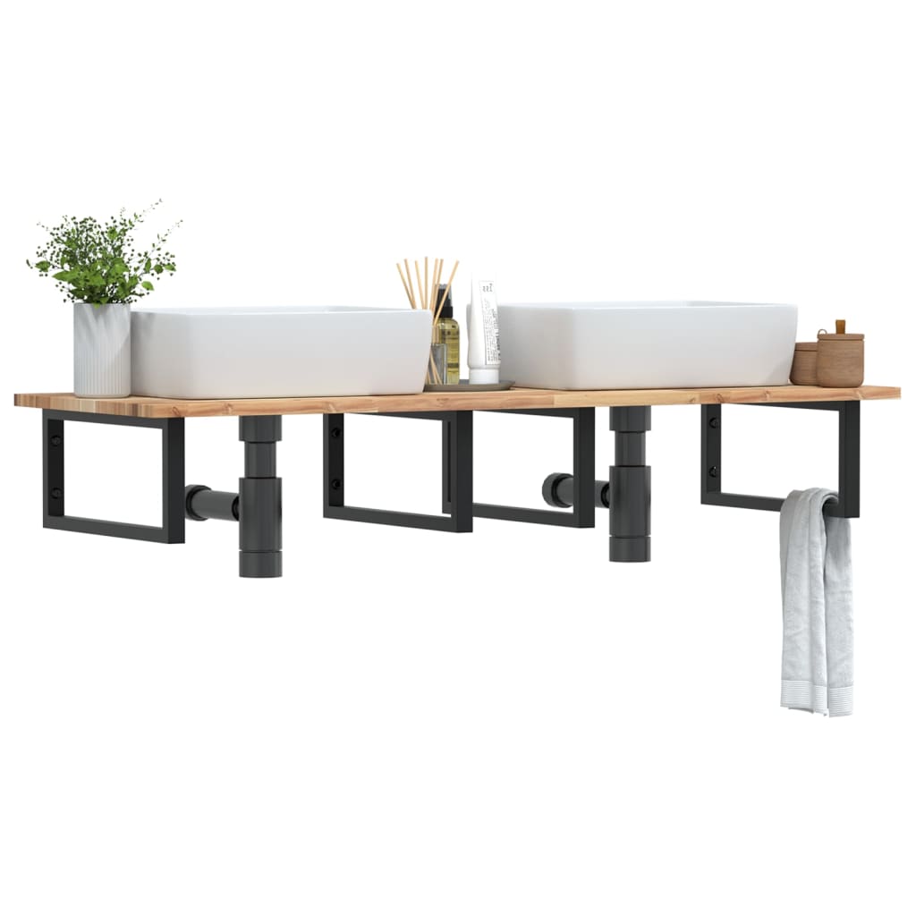 Basin Shelf Wall Mounted Steel and Solid Wood Acacia
