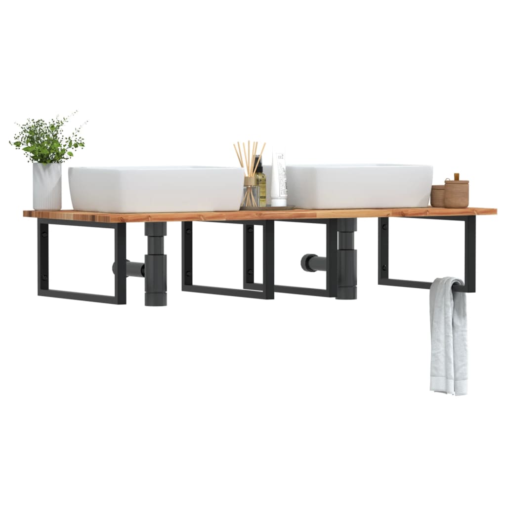 Basin Shelf Wall Mounted Steel and Solid Wood Acacia