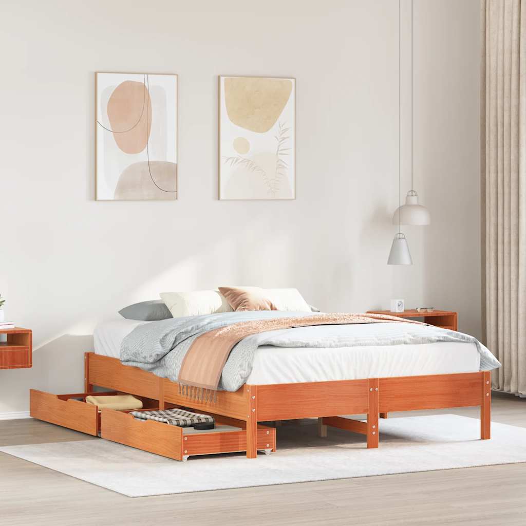 Bedframe Wax Brown 150x200cm King Size Solid Wood Pine