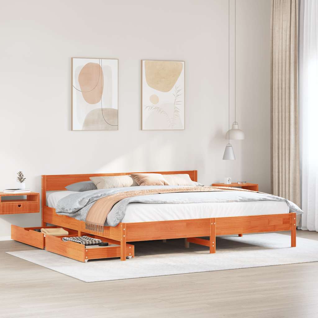 Bedframe Wax Brown 180x200cm Super King Solid Wood Pine