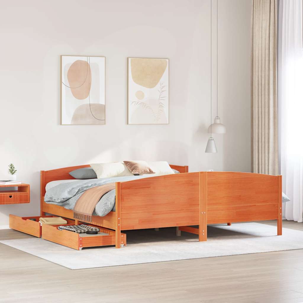 Bedframe Wax Brown 180x200cm Super King Solid Wood Pine