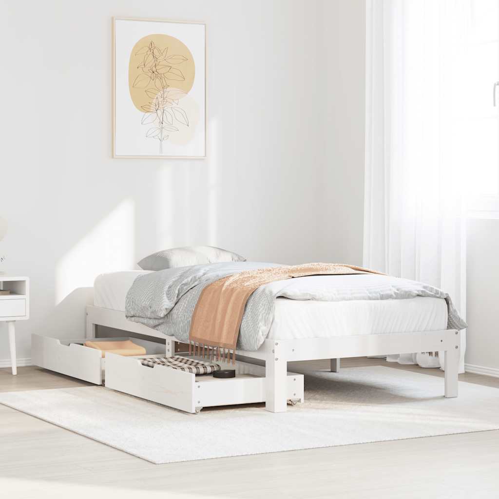 Bedframe with Drawers White 75x190cm Small Single