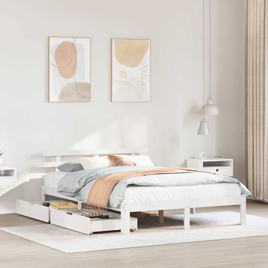 Bedframe with Drawers White 135x190cm Double