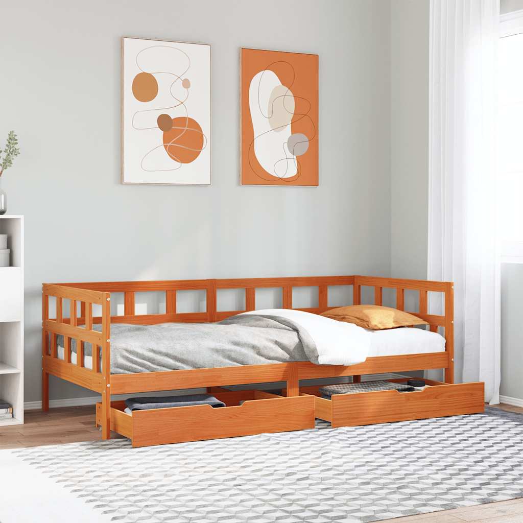 Daybed with Drawers Wax Brown 80x200cm Solid Wood