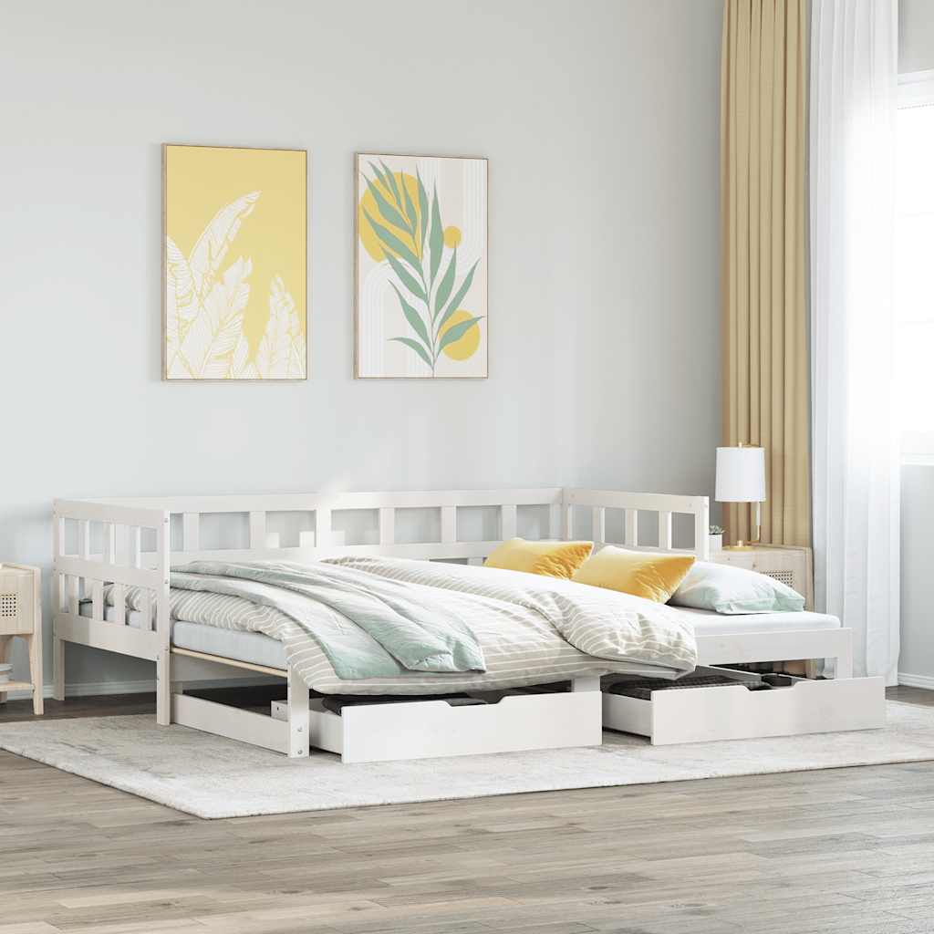 Daybed with Trundle and Drawers White 80x200cm