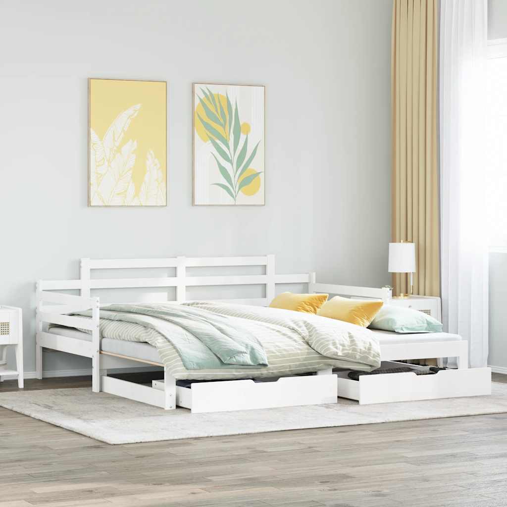 Daybed with Trundle and Drawers White 80x200cm