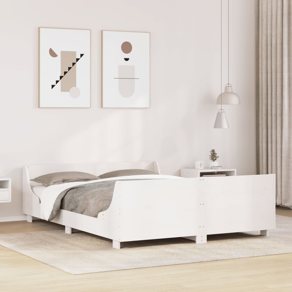 Bedframe White 150x200cm King Size Solid Wood Pine