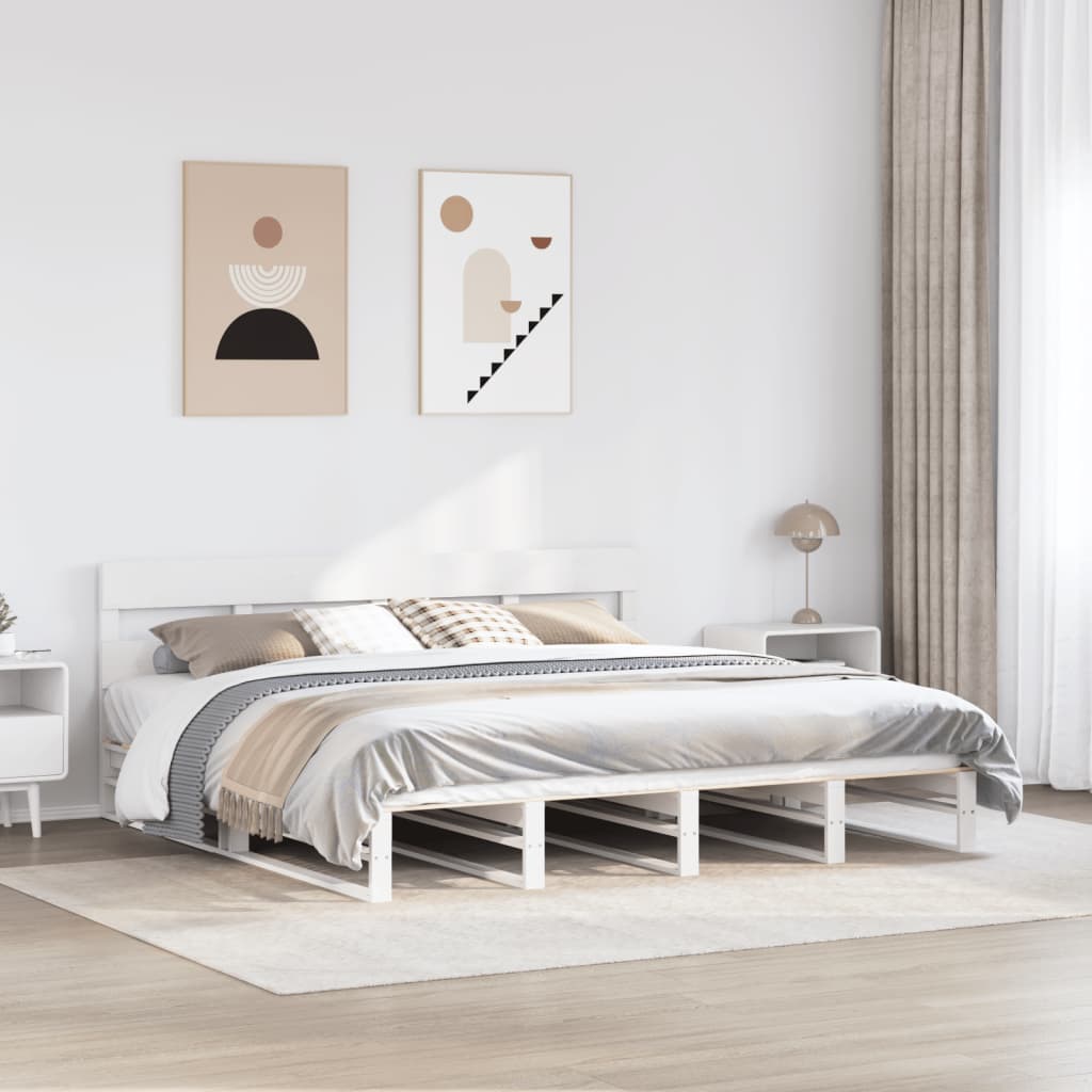 Bedframe White 200x200cm Solid Wood Pine