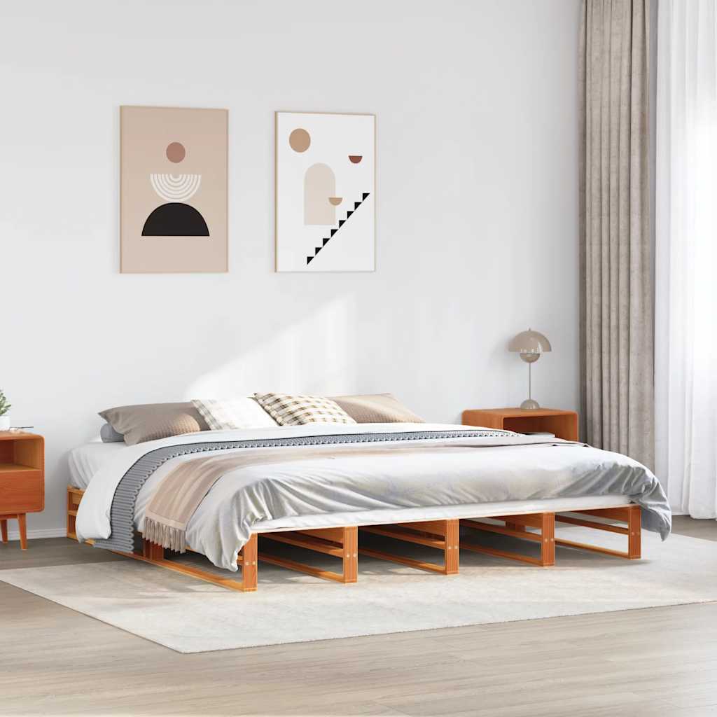 Bedframe Wax Brown 200x200cm Solid Wood Pine