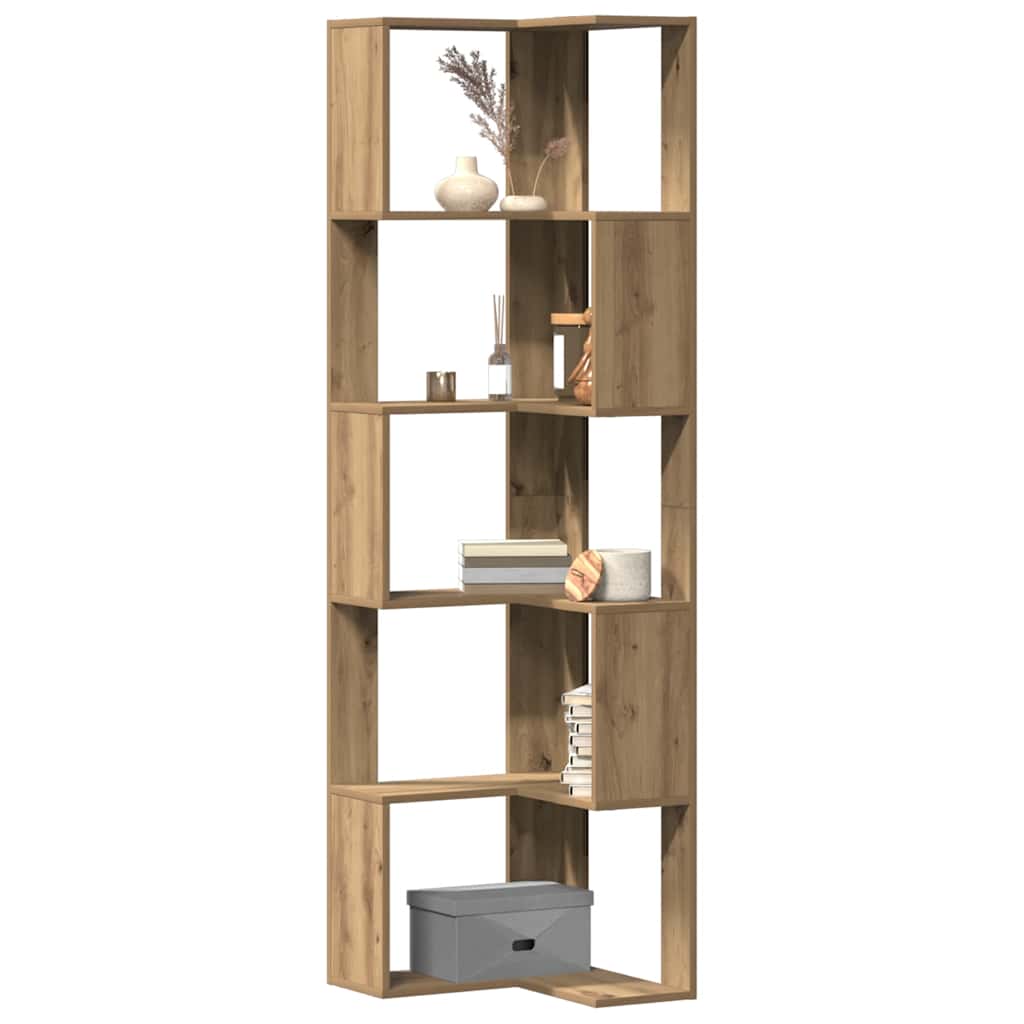 Corner Bookcase 5-Tier Artisian Oak 50x50x179 cm Engineered Wood