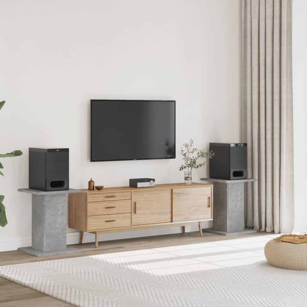 Speaker Stands 2 Pieces Concrete Grey 30x30x60 cm Engineered Wood