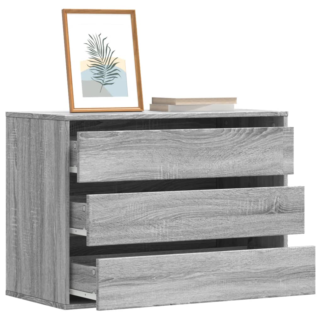FEWISH Grey Chest of Drawers - Medium-sized, 3 Drawers, Wood Grain Finish