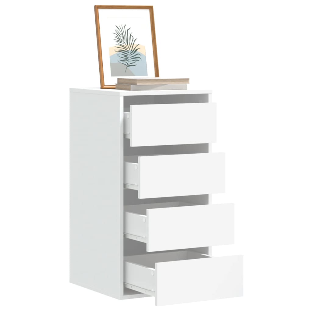 HUNZA White Chest of Drawers - Tallboy, Medium-sized, 4 Drawers