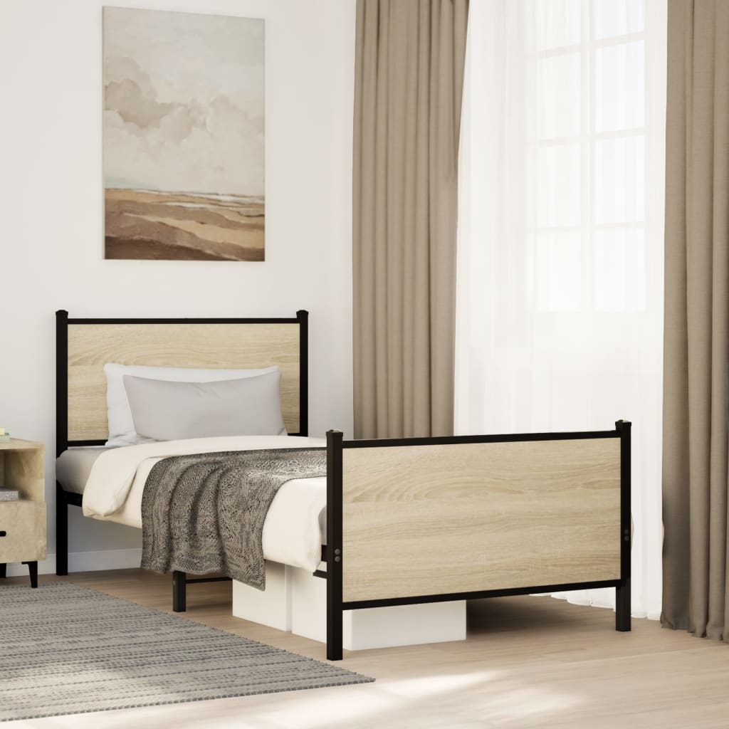 Metal Bedframe Sonoma Oak 90x190cm Single