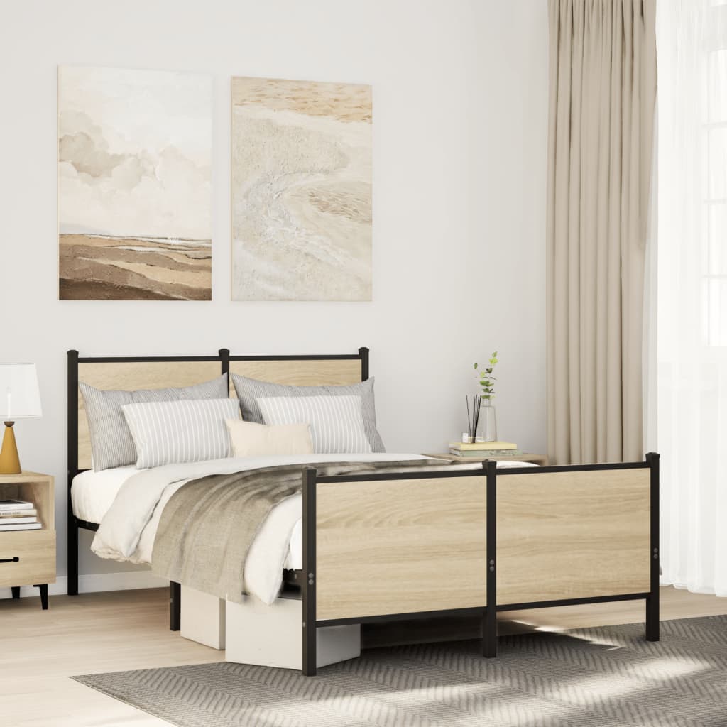 Metal Bedframe Sonoma Oak 120x190cm Small Double