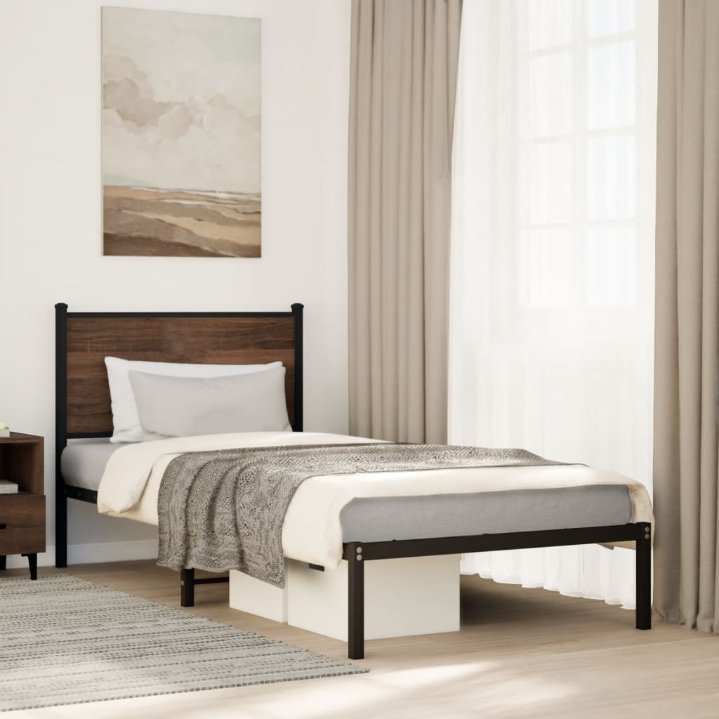 Metal Bedframe Brown Oak 90x190cm Single