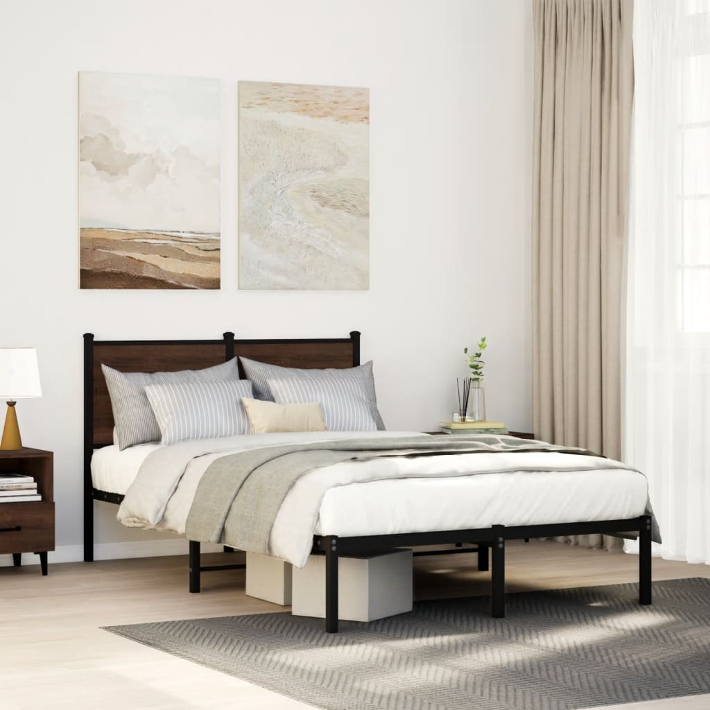 Metal Bedframe Brown Oak 120x190cm Small Double