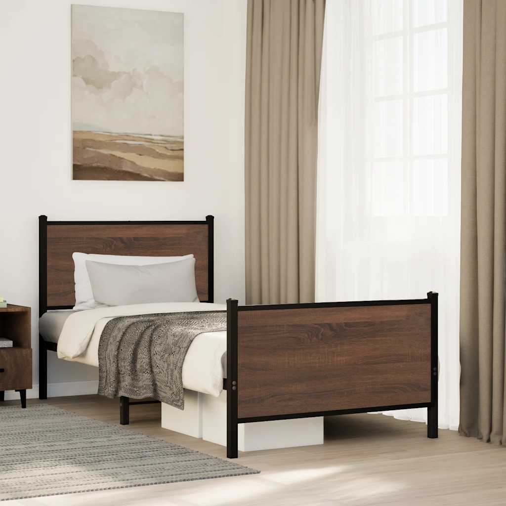 Metal Bedframe Brown Oak 80x200cm