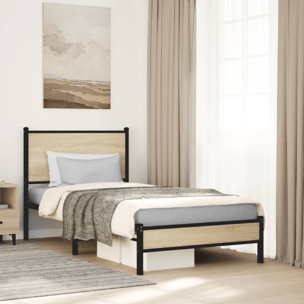 Metal Bedframe Sonoma Oak 75x190cm Small Single
