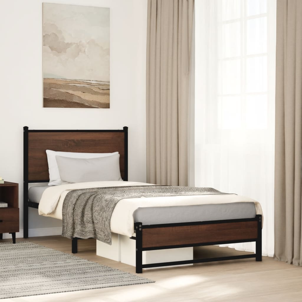 Metal Bedframe Brown Oak 75x190cm Small Single