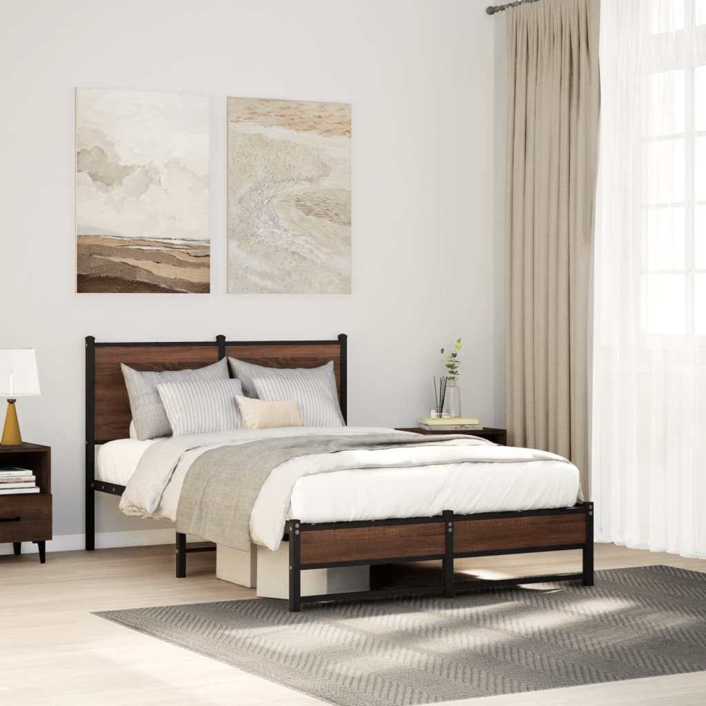 Metal Bedframe Brown Oak 120x190cm Small Double