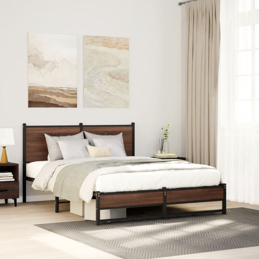 Metal Bedframe Brown Oak 150x200cm King Size